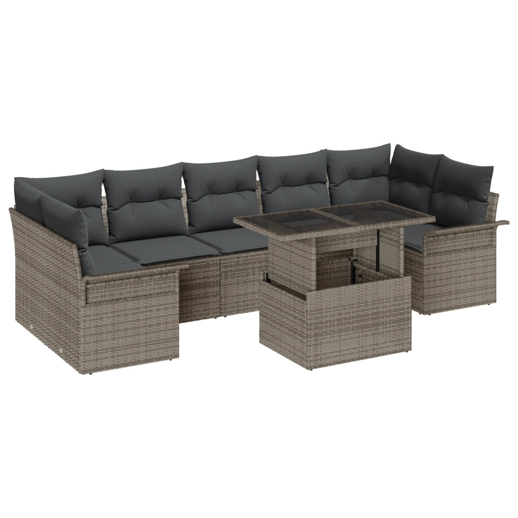 Set da giardino con cuscini da 8 pezzi Grigio in polyrattan