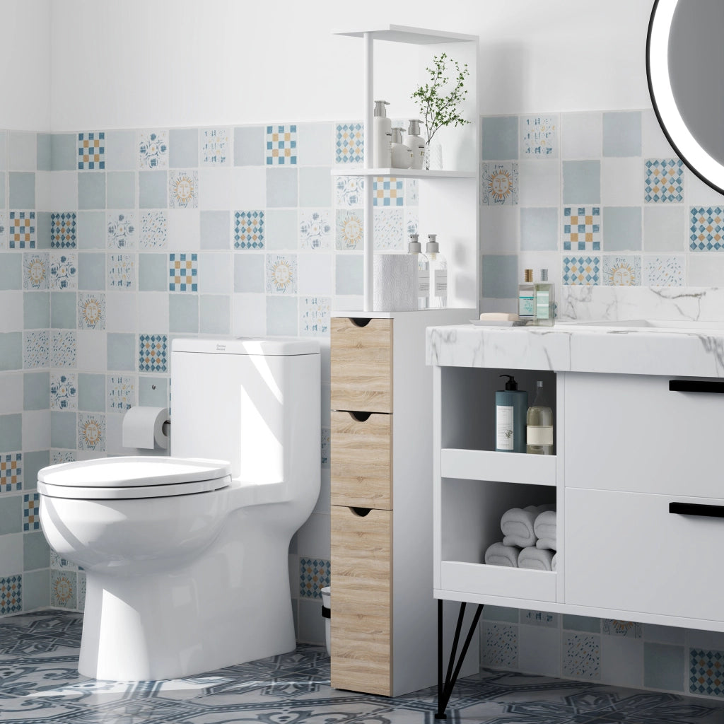 Mobile colonna bagno con cassetti e ripiani ¨C zephmum ¨C 15x33x136,8 cm bianco