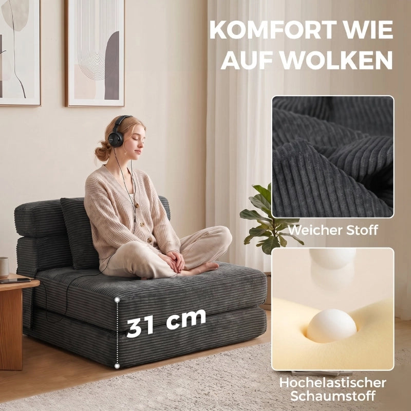 POLTRONA LETTO 2 in 1 pieghevole in poliestere grigio scuro