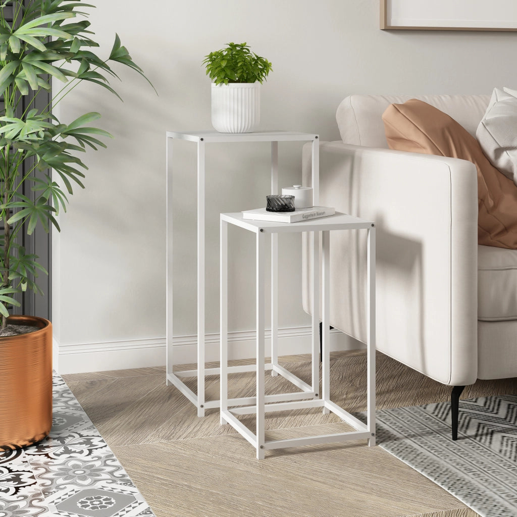 Set Åseral di 2 Tavolini a Colonna in Altezze Diverse - Bianco [en.casa]