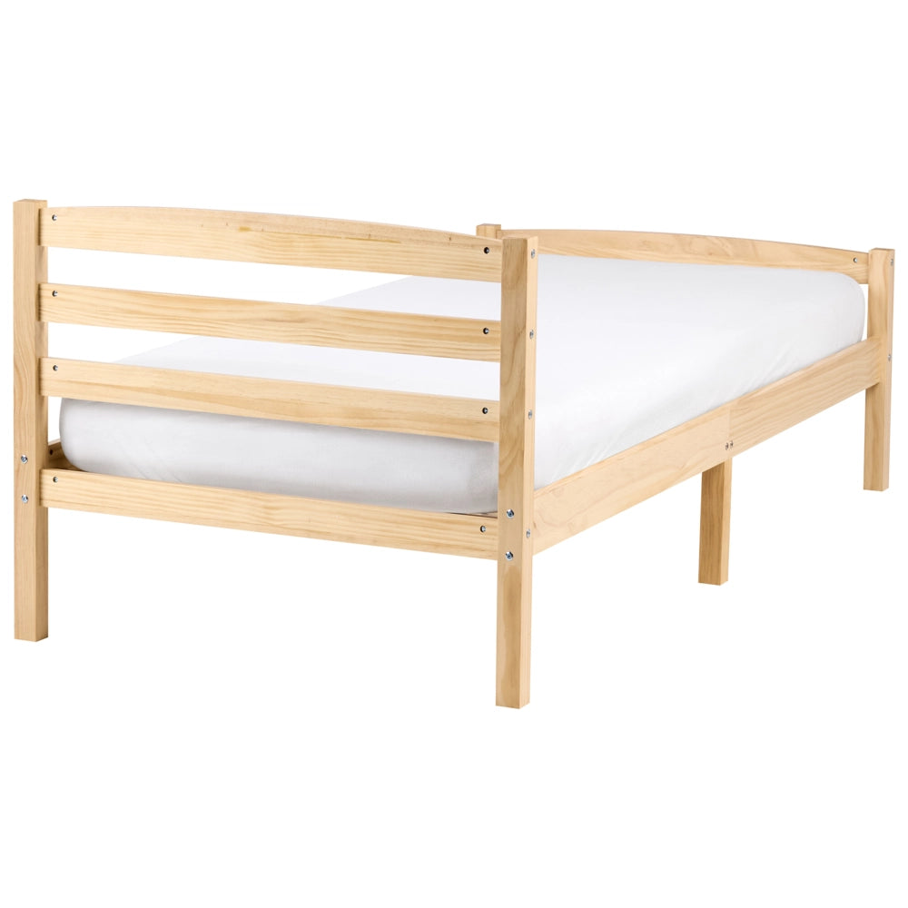 Letto singolo in legno di Pino chiaro con Rete a Doghe 80 x 200 cm Testiera a doghe minimalista