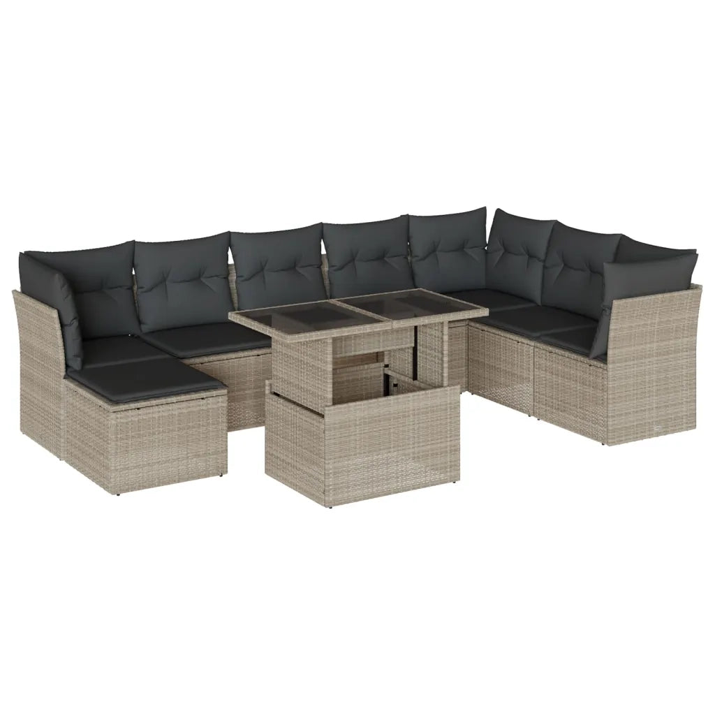 vidaXL Set Divano da Giardino 9pz con Cuscini Grigio Chiaro Polyrattan