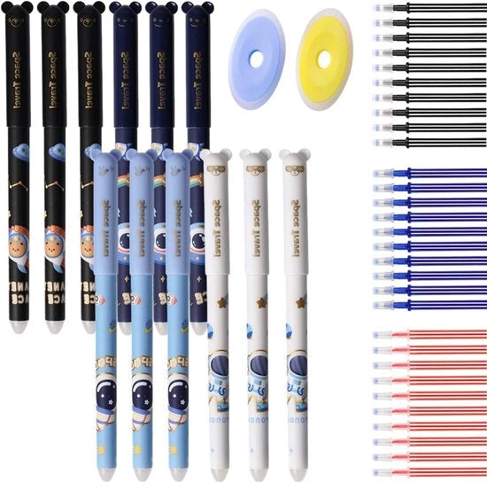 Set di 12 pennarelli rimovibili con design astronauti - pennarellone 0,5 mm con 30 cariche - ideale per scuola e ufficio.