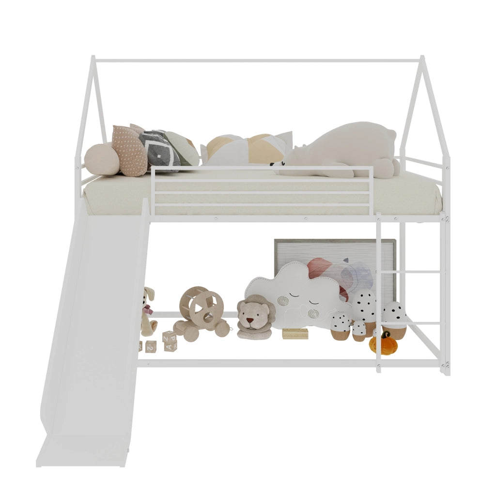 Letto a castello con scivolo ferro bianco 100x200 cm