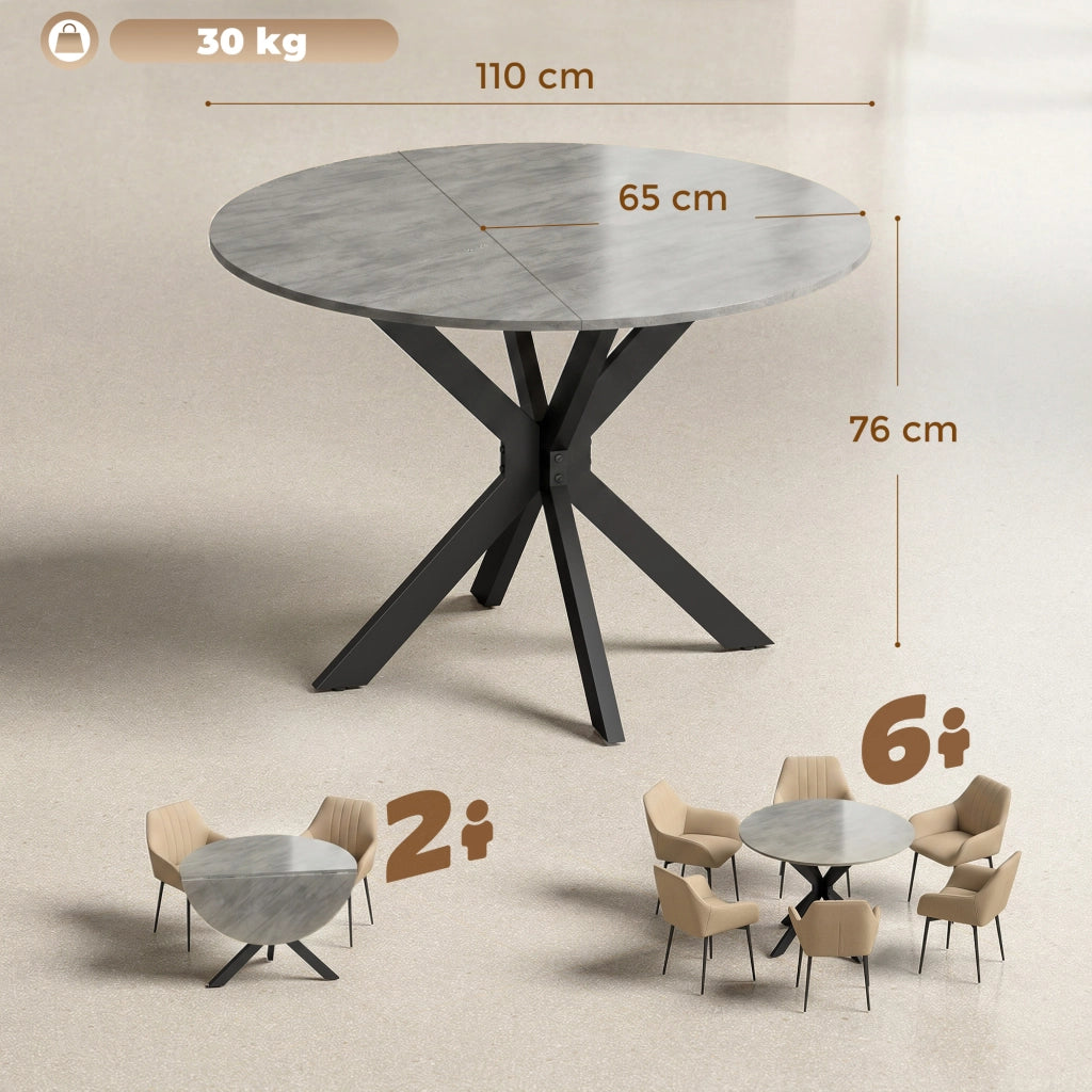 Tavolo da pranzo rotondo pieghevole per 2-6 persone ¨C zephmum ¨C cemento grigio