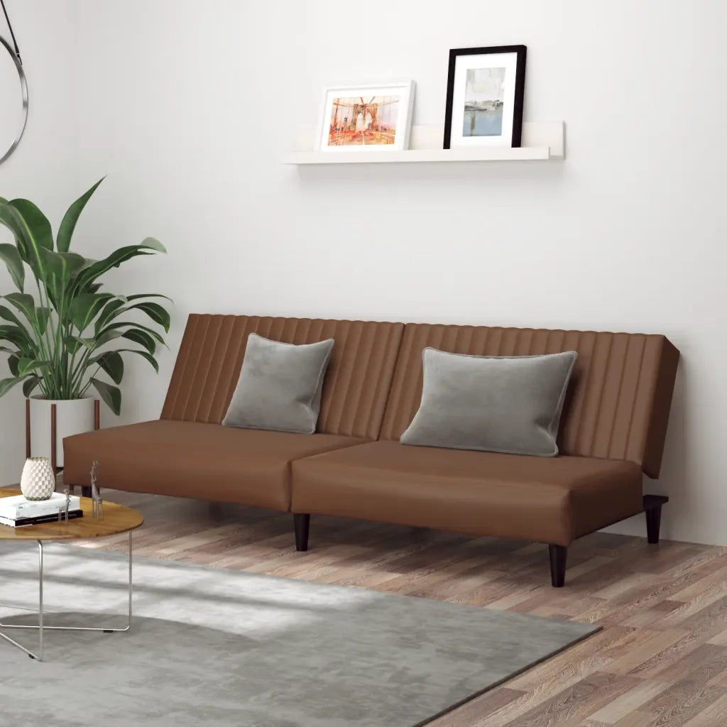 Divano Letto a 2 Posti Marrone in Similpelle 375948