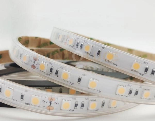 STRIP LED 5050 DC24V IN KAPTON E SILICONE 60 LED PER MT 14W PER MT 1390LM PER MT 3000K IP67 5MT