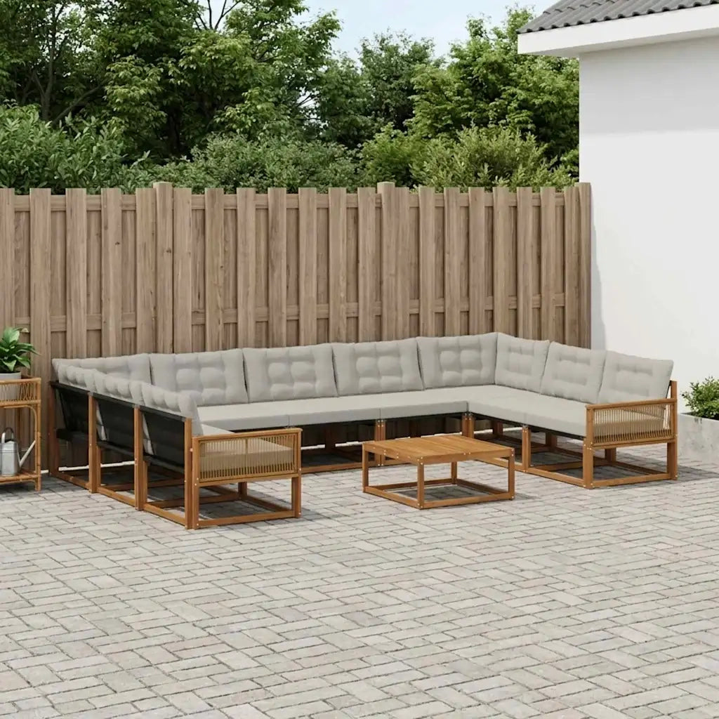Set di divani da esterno 10 pcs Naturale e Grigio Chiaro 3381699