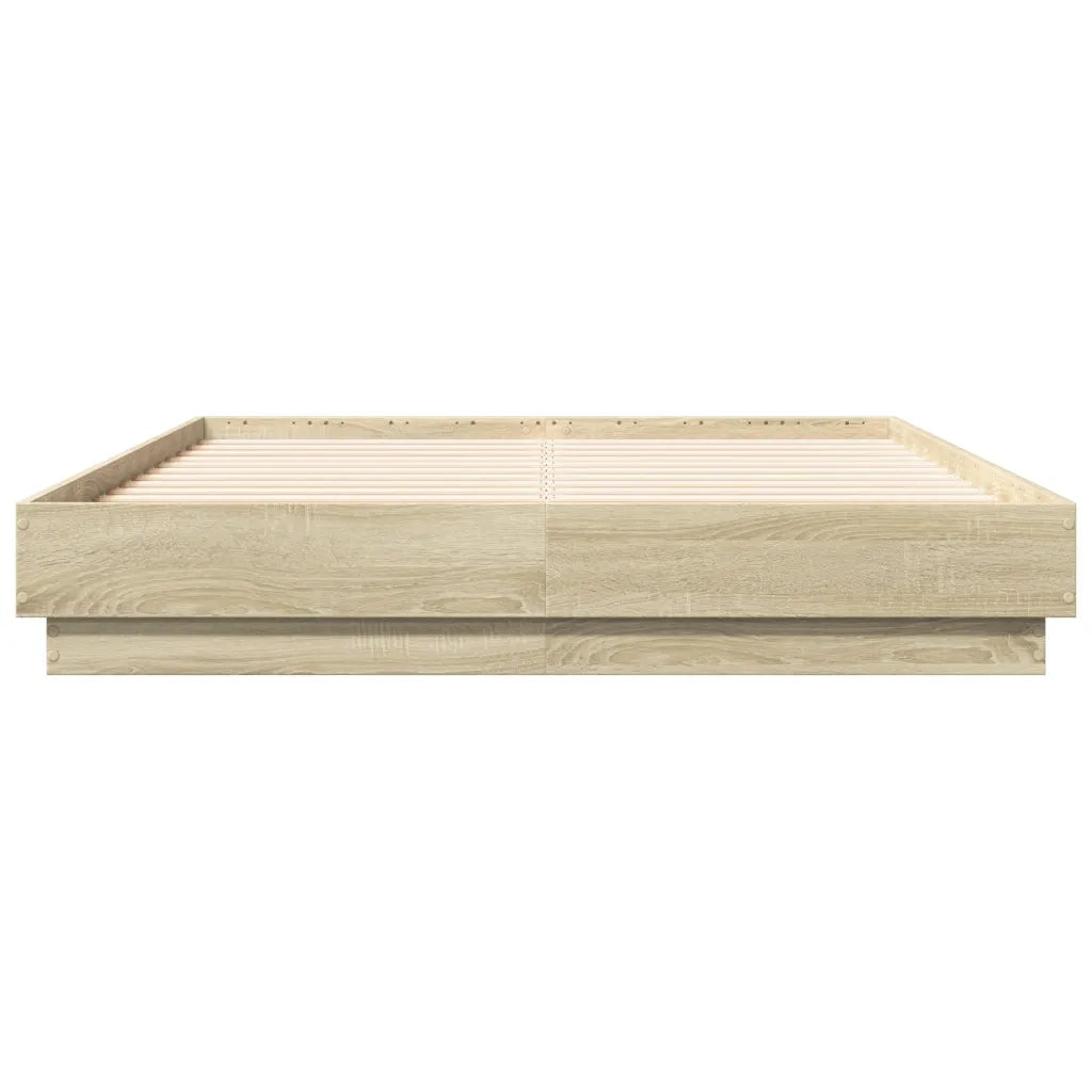 Letto matrimoniale | Letto per adulti | Giroletto con Luci LED Rovere Sonoma 135x190 cm