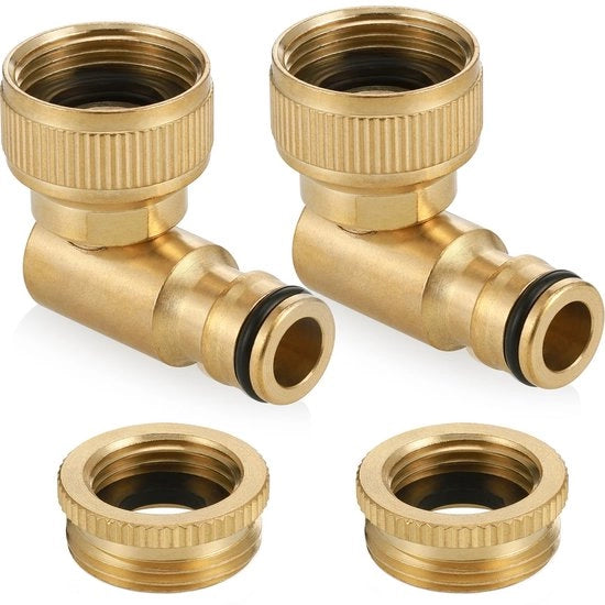 Connettori di tubo per giardino 2-in-1 - 90° Elbow - Connessione per tubi 1/2" e 3/4" - Adattatore per tubo di giardino - Adapter per tubo di irrigazione - Connessione per tubo di irrigazione esterno
