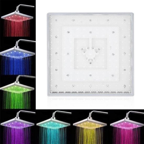 Douchekop quadrato 8" cromato con illuminazione LED - Doccia a pioggia - 7 colori - Per bagno e hotel - Illuminazione romantica