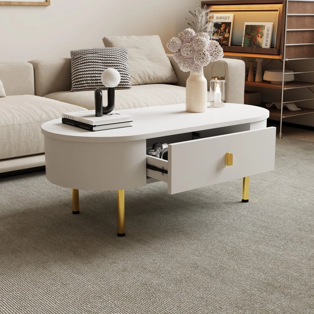 Tavolino da Caff¨¨ con Cassetti ¨C MINIMAL ¨C Gambe Dorate, Angoli Curvi