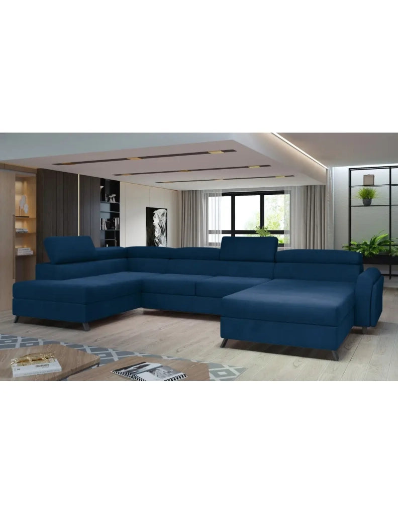 Divano panoramico Blu scuro 5 posti angolo sinistro piedi in metallo 9cm CLOTIS