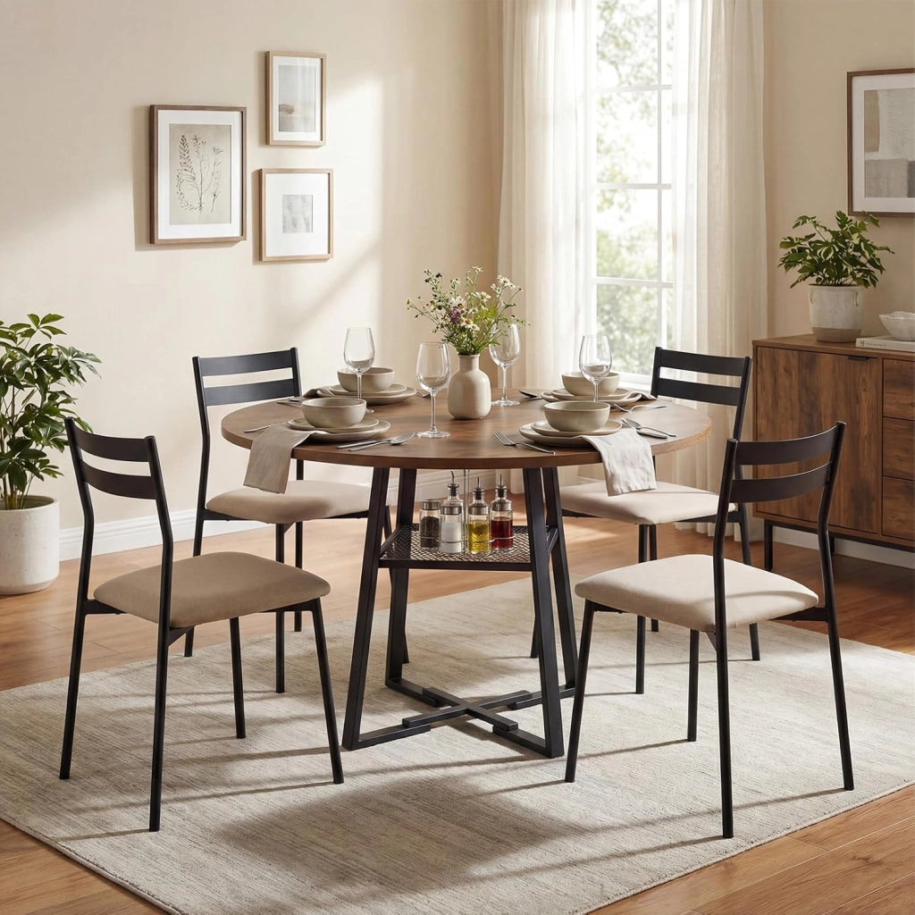 Tavolo da Pranzo Rotondo Ø120 cm, Tavolo da Cucina per 4-6 persone con Ripiano in Rete Metallica, Gambe in Metallo e Base a X Robusta, Stile Industriale, per sala da Pranzo e Soggiorno