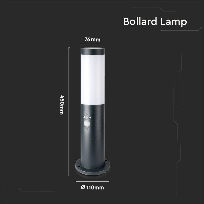 Piantana LED da Giardino 45cm con Portalampada E27 (max 60W) in Acciaio Inossidabile IP44 con sensore di movimento Colore Grigio SKU 8965