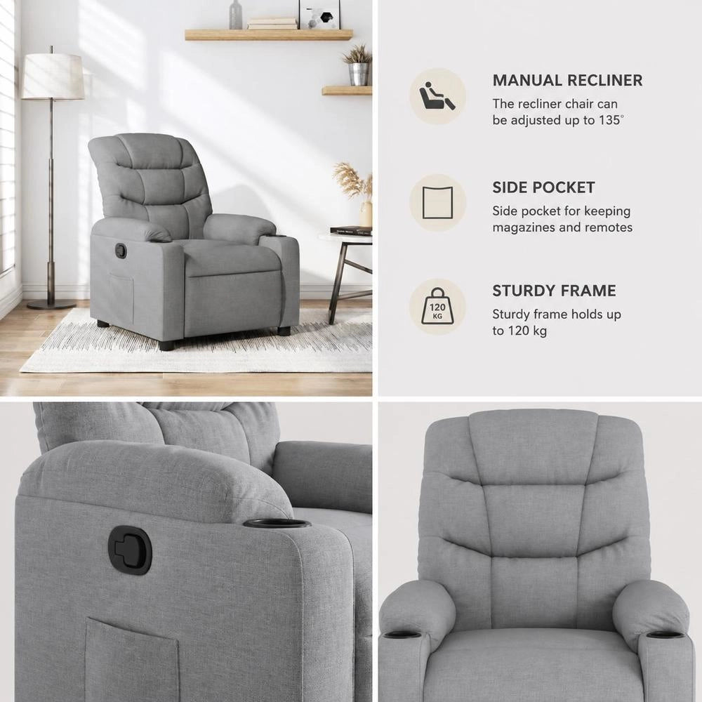 Reclining Armchair, Light Grey Fabric