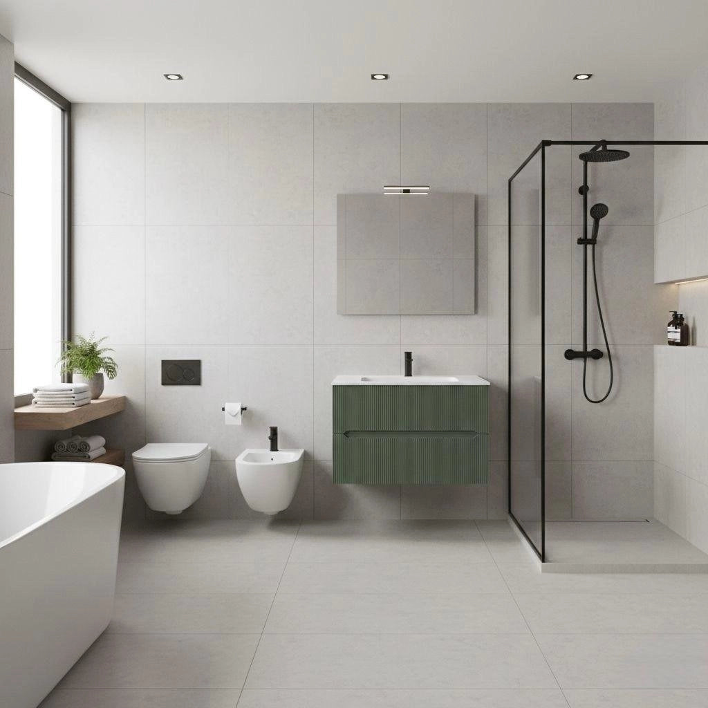 Composizione mobile bagno sospeso con cassetti cm 70 cannettato mod. STICK - Verde Bosco
