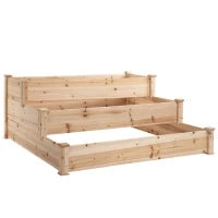 Letto per Orto Rialzato a 3 Livelli in Legno Naturale, Fioriera Rialzata da Esterno per Piante, 120x120x56cm