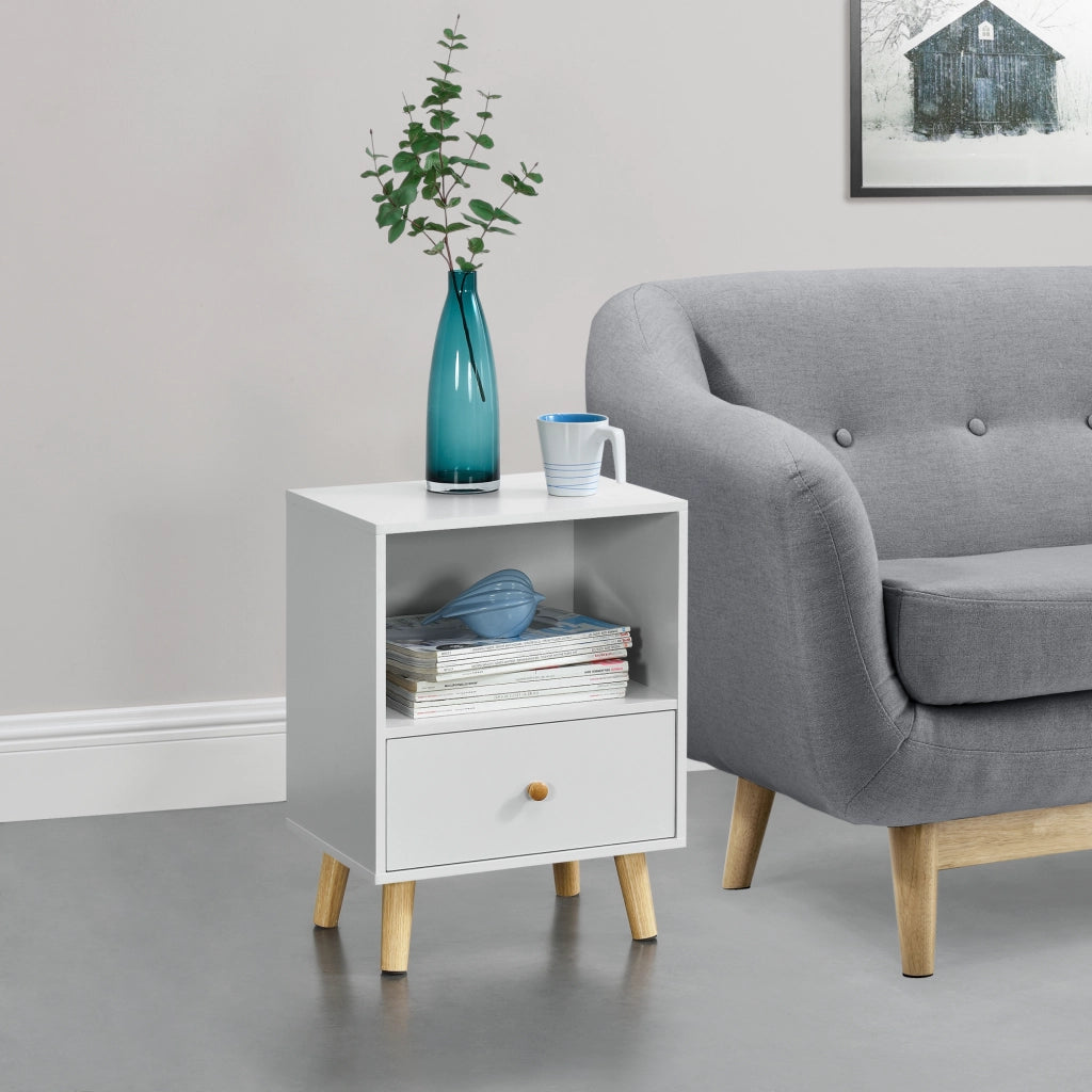 Set di 2 Comodini Sundsvall con Cassetto e Scomparto - Bianco [en.casa]