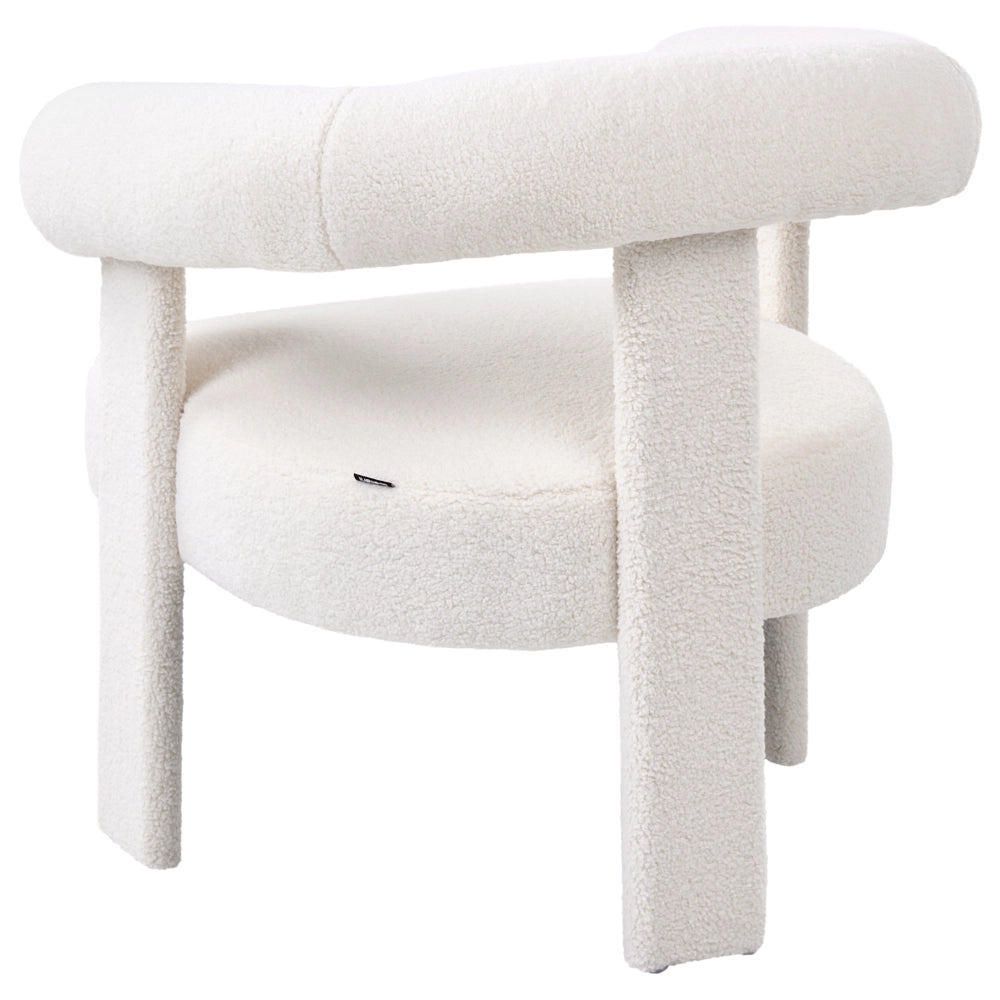 Poltrona bianco sporco con rivestimento in bouclé design retrò gambe in legno per soggiorno