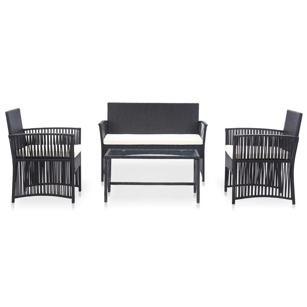 Set di mobili da giardino mobili da esterno set da 4 pezzi con cuscini resina intrecciata nera 02_0016075
