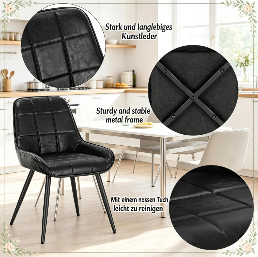 Set di 4 sedie da pranzo in similpelle nera
