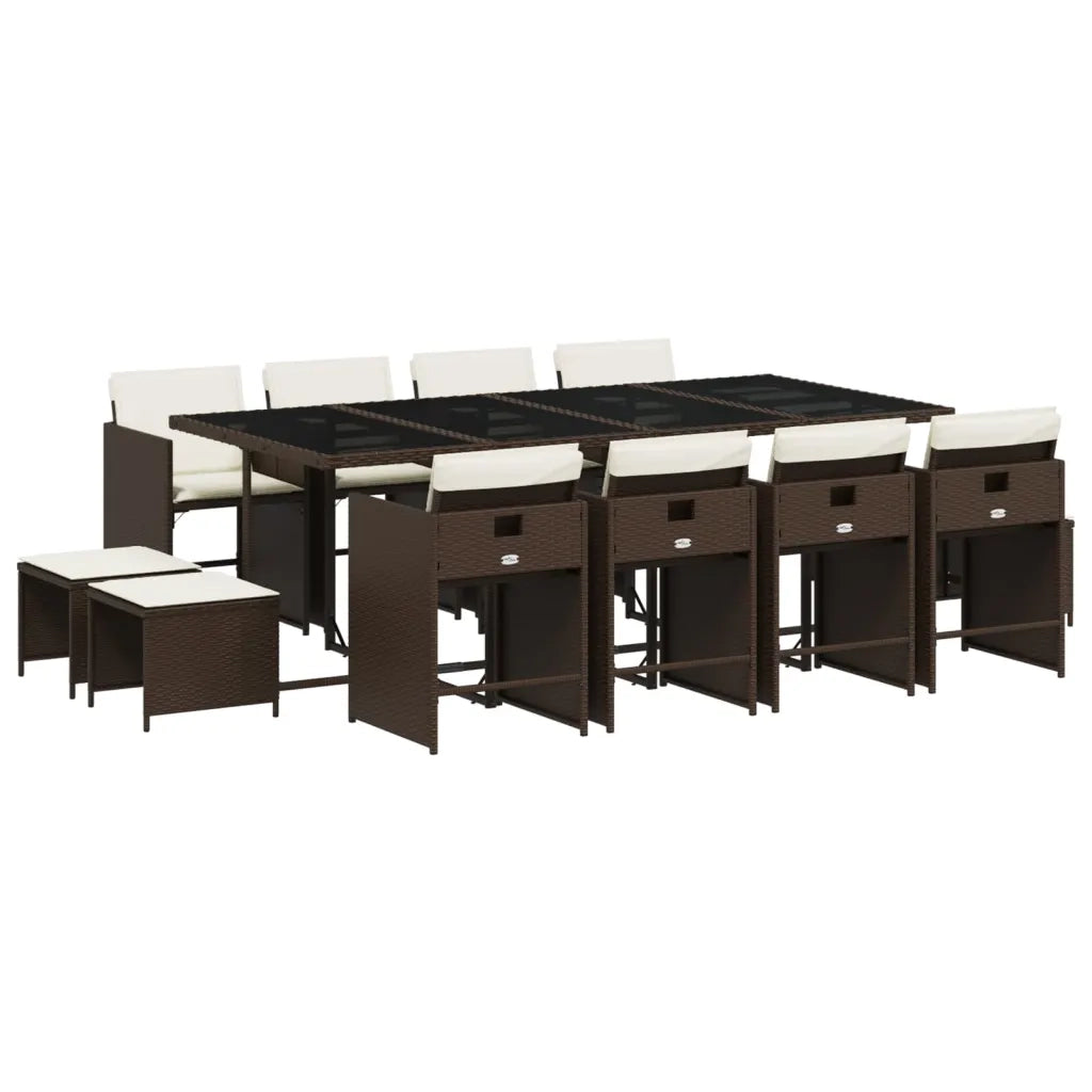 Set da Pranzo da Giardino 13pz con Cuscini Marrone Polyrattan 3277928