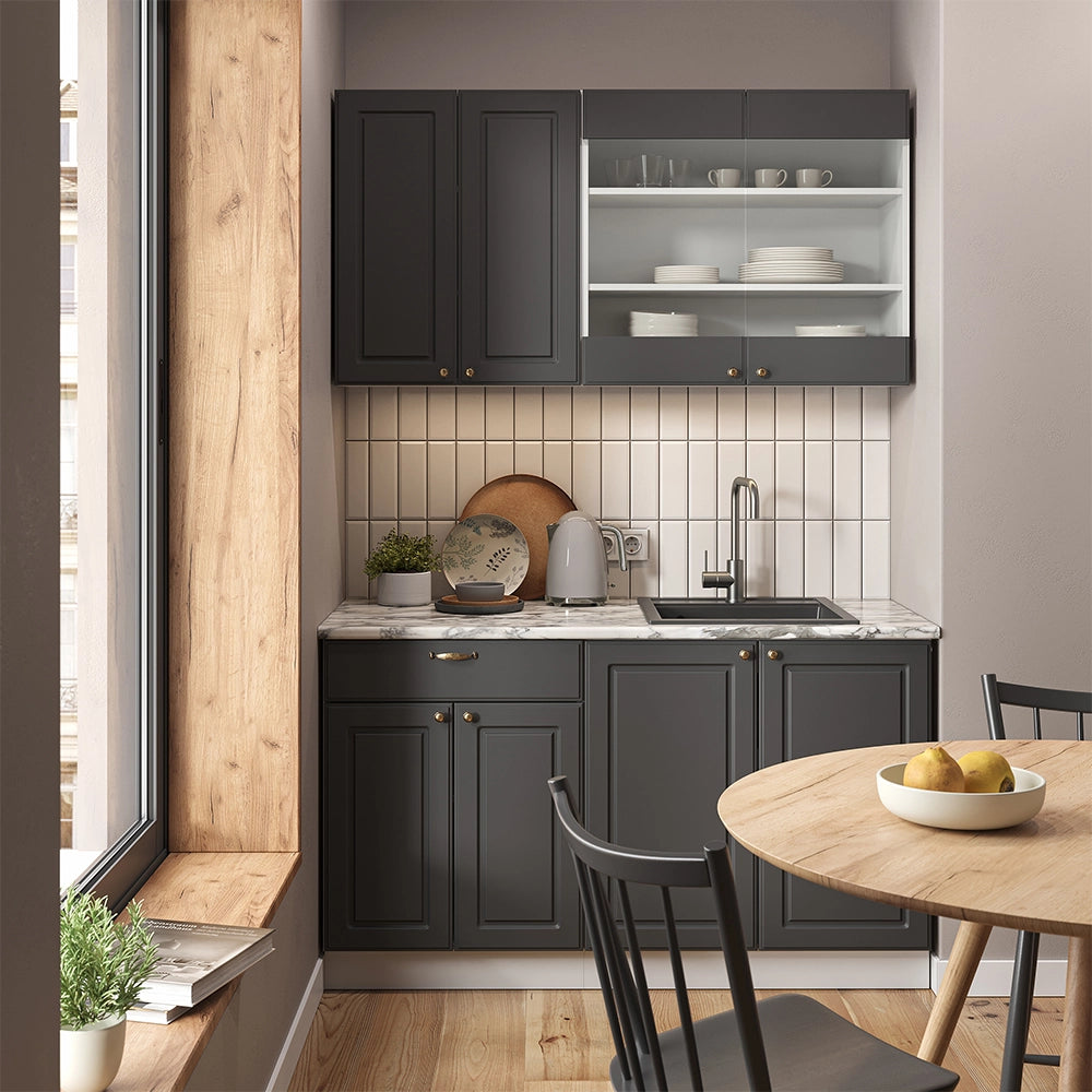 Cucina completa Fame-Line Antracite-oro/Bianco 140 cm senza piano di lavoro Vicco
