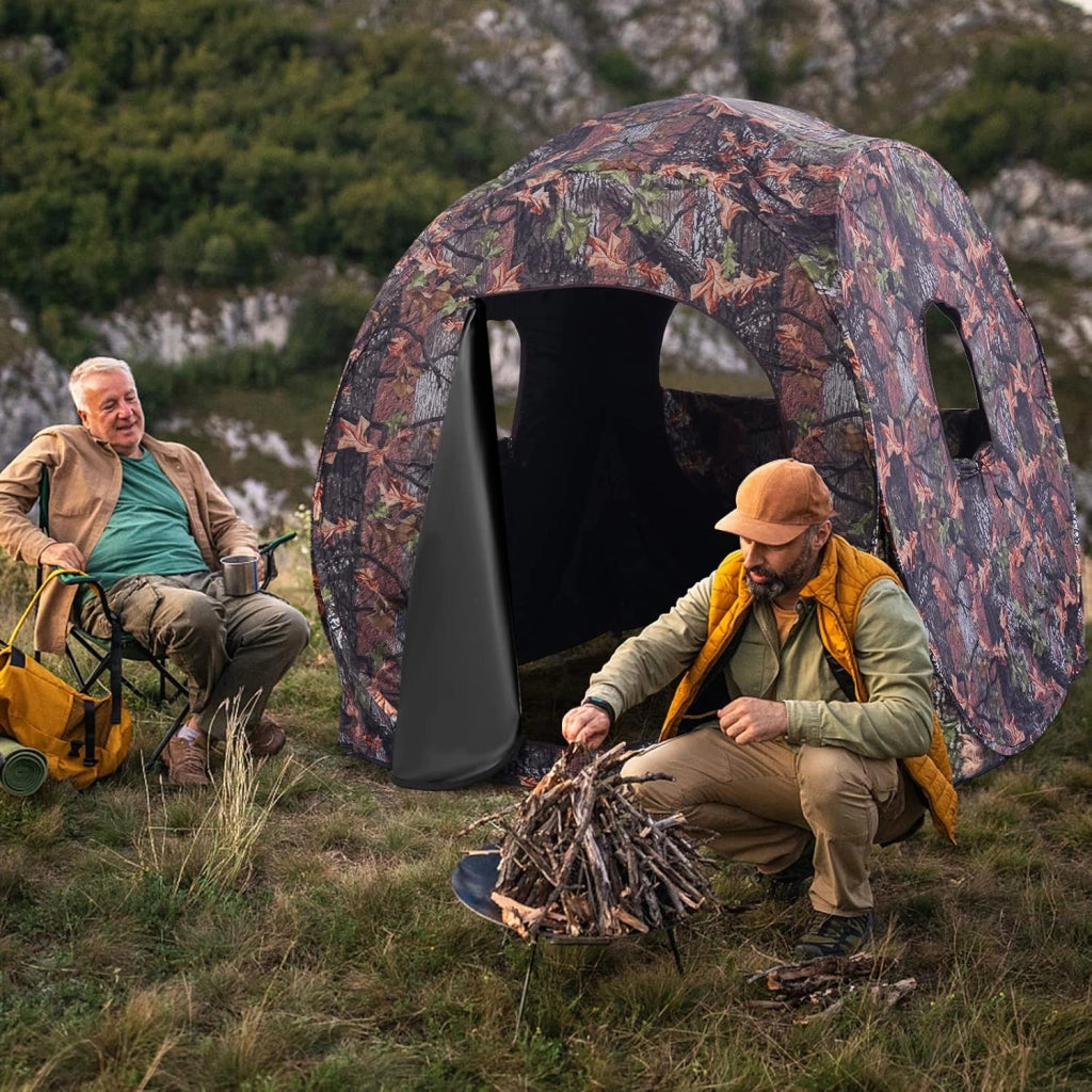Tenda da Caccia Pieghevole per 3 Persone, Tenda da Caccia con Telaio in Acciaio e Finestre a Maglie, Tenda Mimetica con Borsa per Trasporto, con Visione 270°