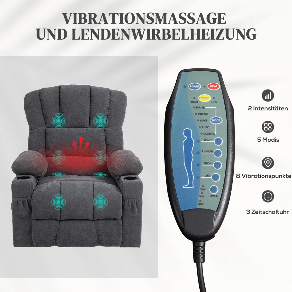 Poltrona relax elettrica alzapersona con massaggio riscaldamento e portabicchieri ¨C Xylo ¨C Grigio scuro