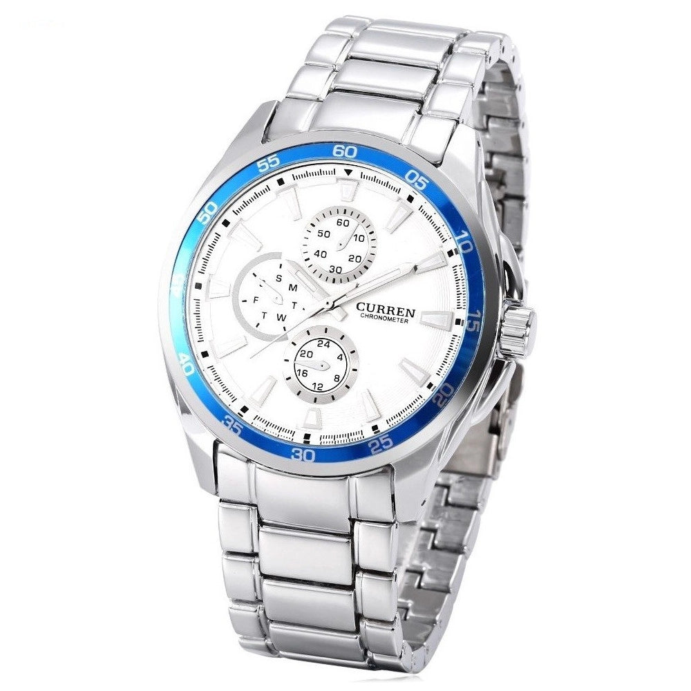 Trade Shop - Orologio Polso Curren 8076 Uomo Analogico Quarzo Moderno Silver Bianco -