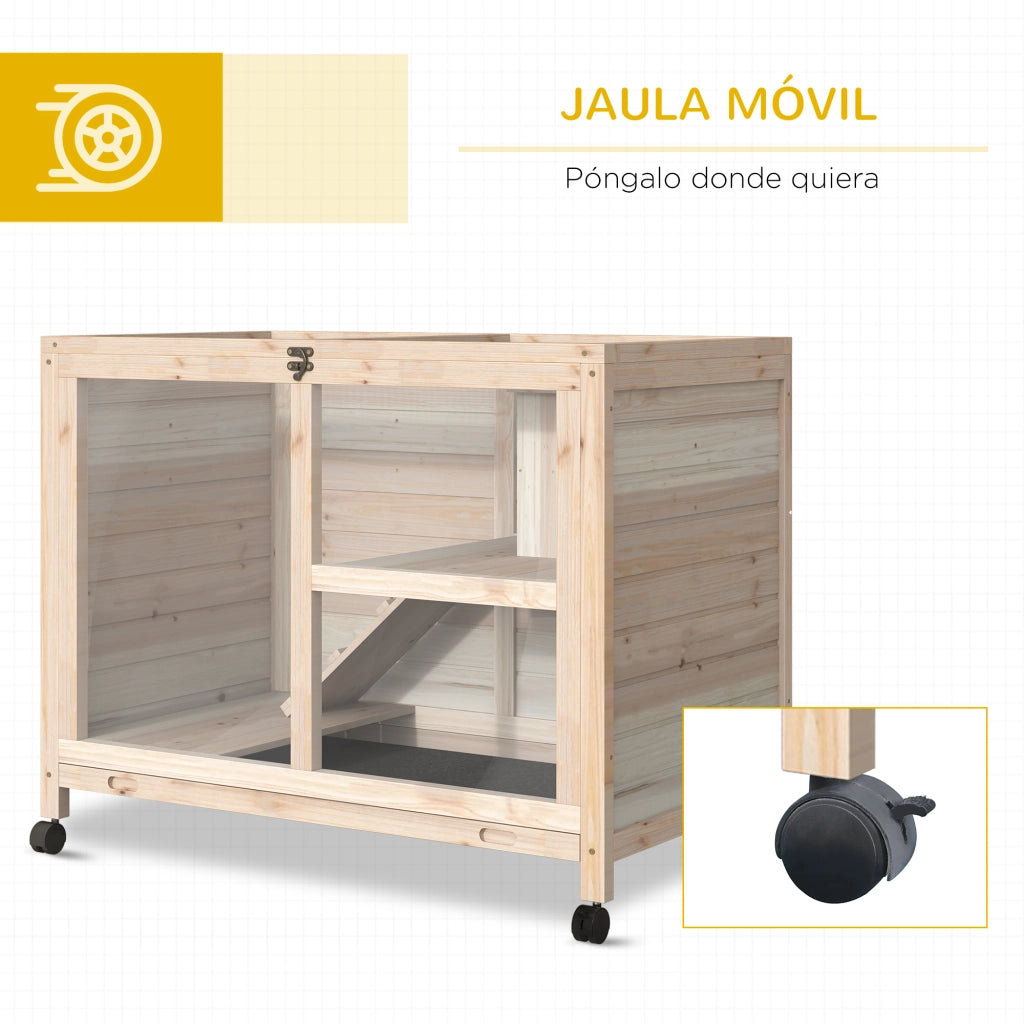 Gabbia per Conigli a 2 Livelli in Legno con Ruote ¨C zephmum ¨C 91.5x53.3x73 cm