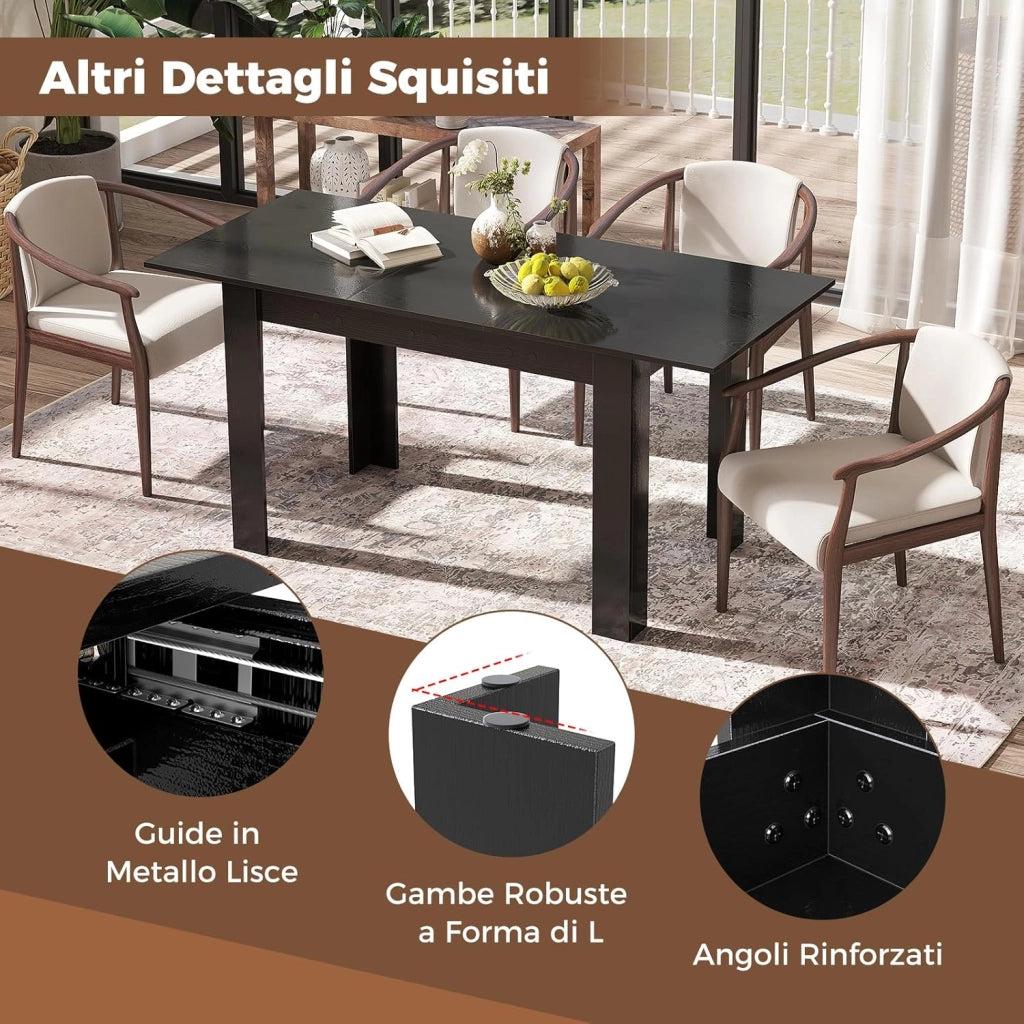 Tavolo Allungabile da Pranzo per 4-6 Persone, Tavolo Consolle Estensibile, Tavolo Moderno da Cucina, Soggiorno e Sala da Pranzo, 158 x 70 x 76 cm, Nero (Nero)