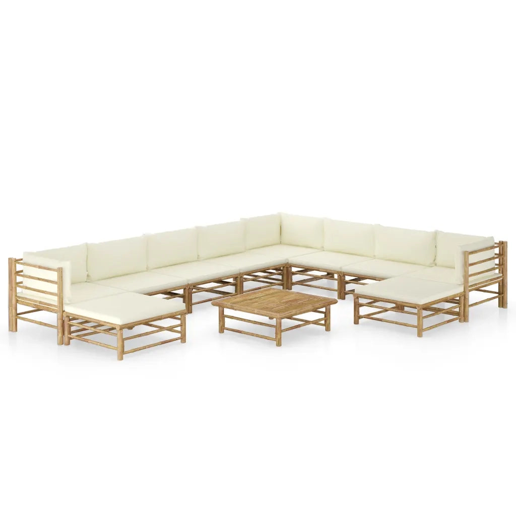 Set Divani da Giardino 11 pz con Cuscini Bianco Crema in BambÃ¹ cod mxl 39998
