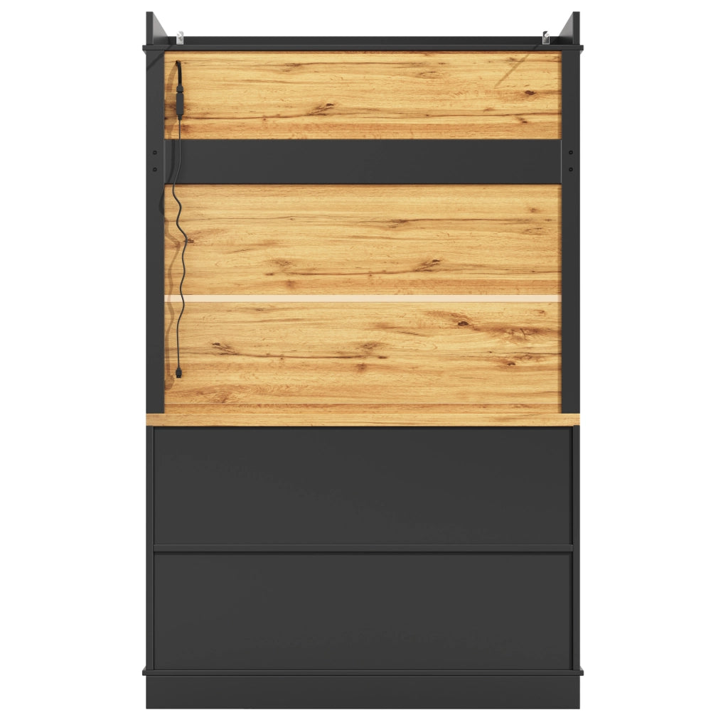 Credenza alta da cucina con LED USB; 107x43x184 cm; MDF e metallo; nera