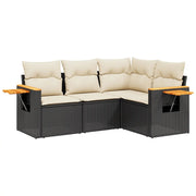 Set Divani da Giardino 4 pz | Set Salotto da Giardino con Cuscini Nero in Polyrattan