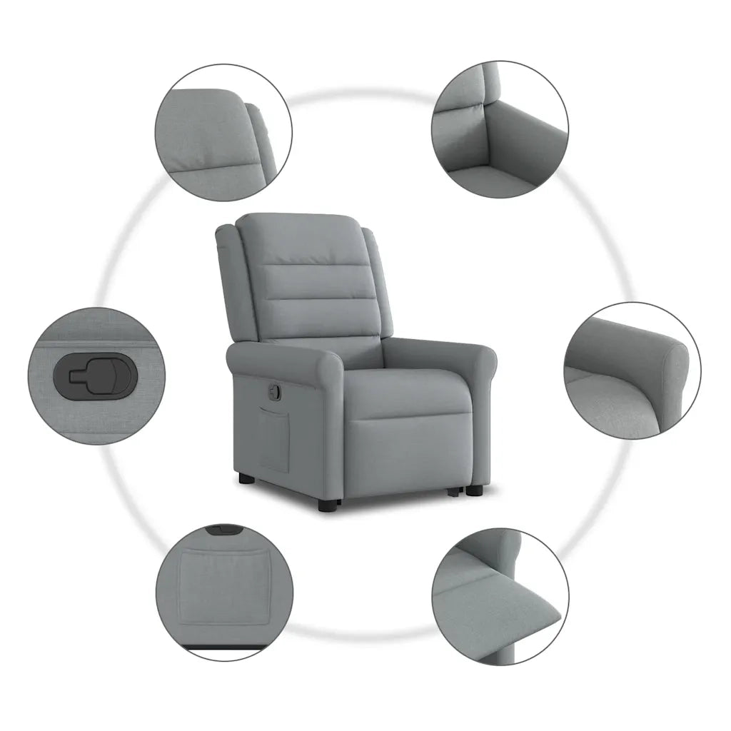 Poltrona | Sedia Relax Alzapersona Reclinabile Grigio Chiaro in Tessuto