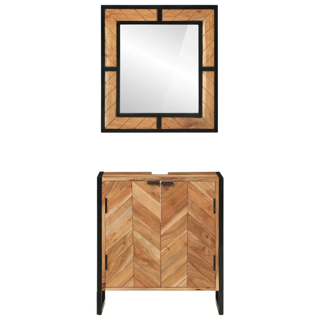 Set Mobili da Bagno 2 pz in Ferro e Legno Massello di Acaciacod mxl 90418