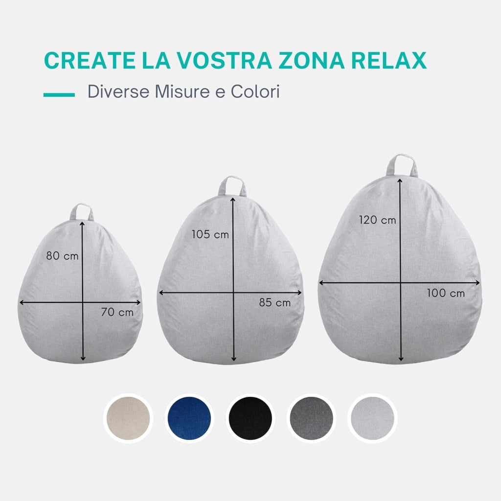 Pouf Poltrona Sacco con Imbottitura in Schiuma - Morbido e Confortevole - Fodera Lavabile - Pratico e Facile da Trasportare - Pouf Sacco per Tutta la Famiglia (120x100 cm, Grigio Chiaro)