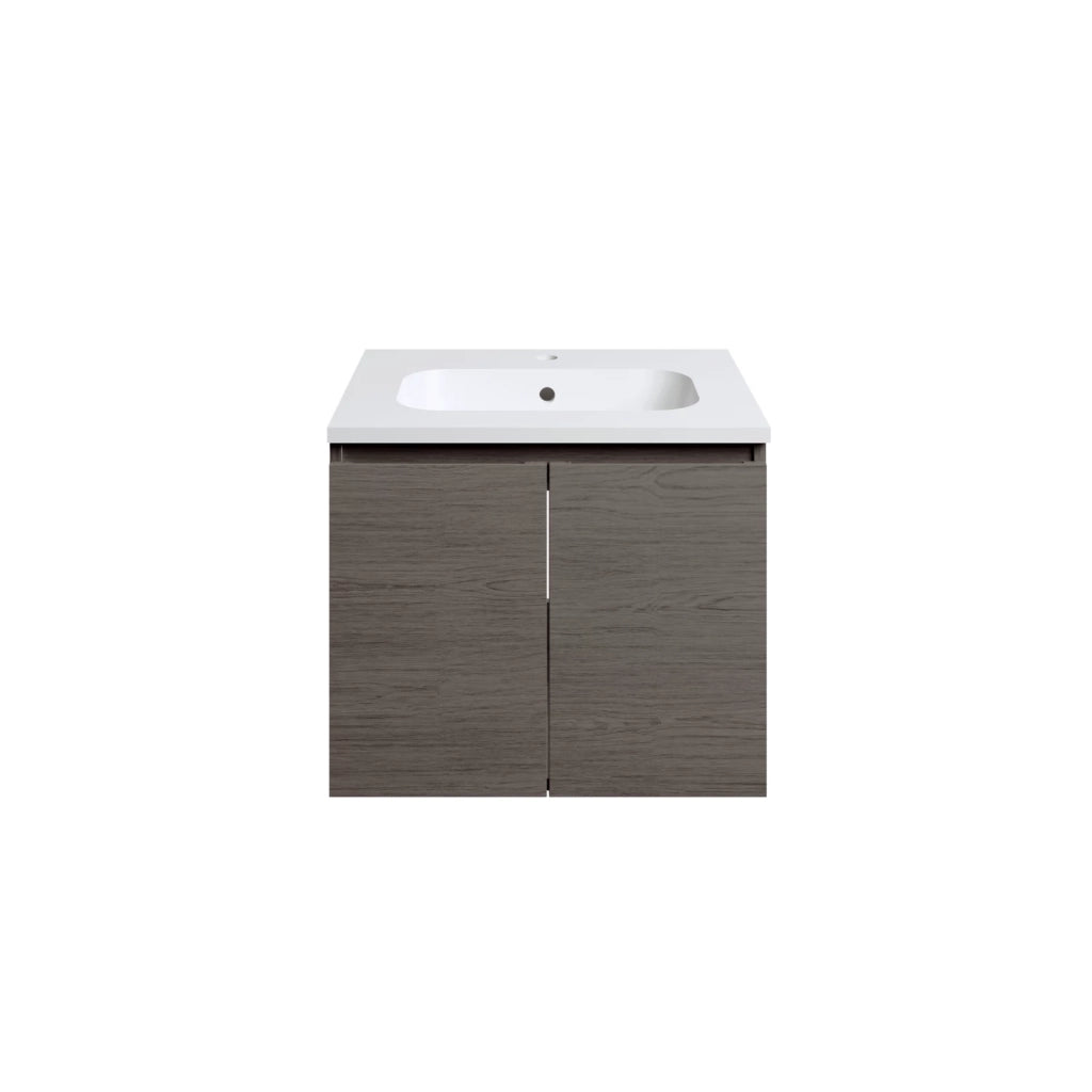 Mobile da bagno sospeso 60cm rovere scuro con lavabo e specchio | Rata