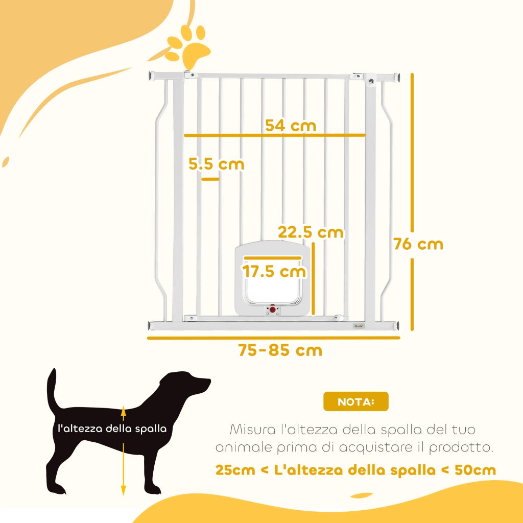 Cancello per Cani e Gatti ¨C zephmum ¨C Acciaio e ABS, Bianco, 75-85x2x76 cm