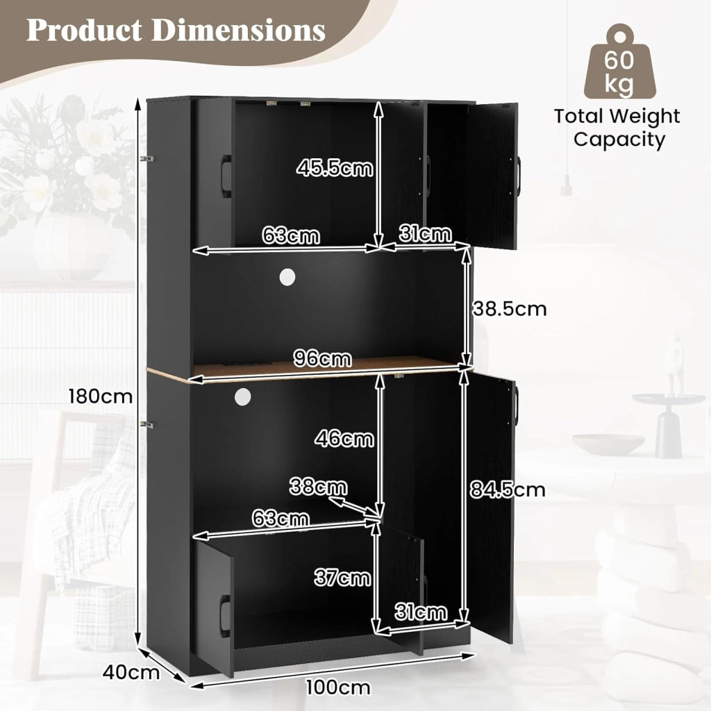 Armadio da cucina con stazione di ricarica, armadietto a buffet alto con scomparto per microonde, multiuso, 100 x 40 cm