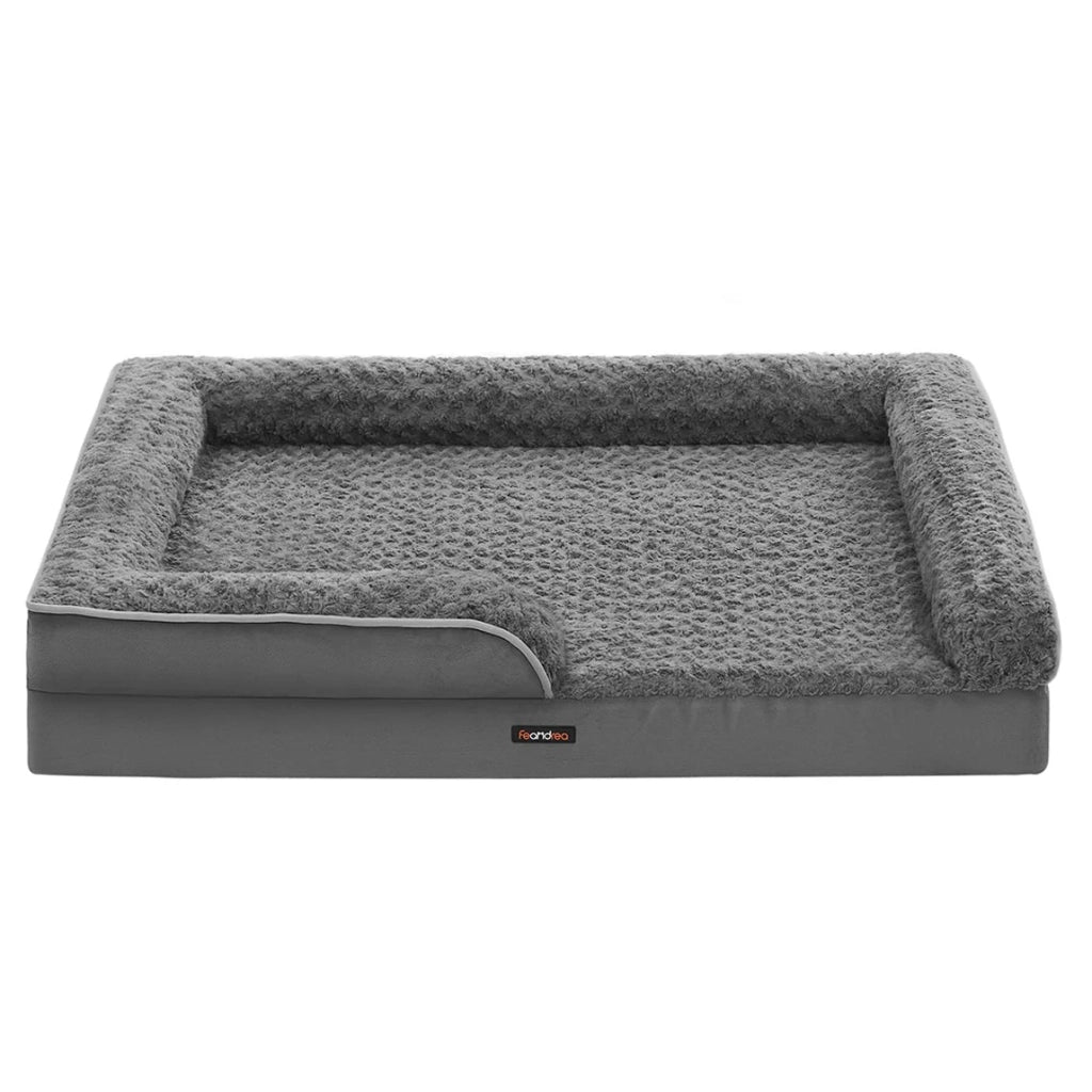 Cuccia per cani cuccia ortopedica per animali domestici schiuma a nido d'ape bordi imbottiti rialzati rivestimento in peluche sfoderabile con motivi rosa 71 x 58 x 16 cm grigio 12_0006818