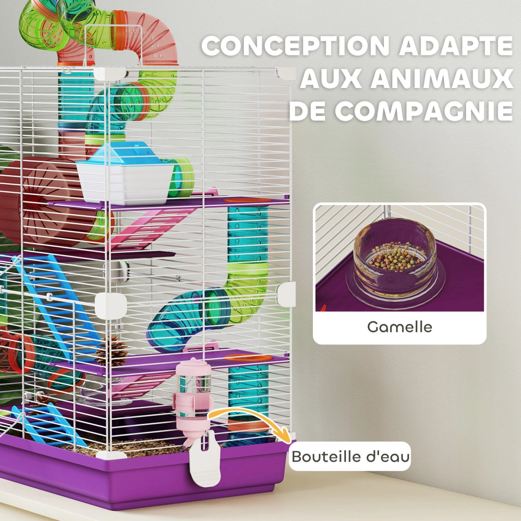Casetta per criceti 4 piani con tunnel ruota mangiatoia ¨C zephmum ¨C 46x30x58 cm viola