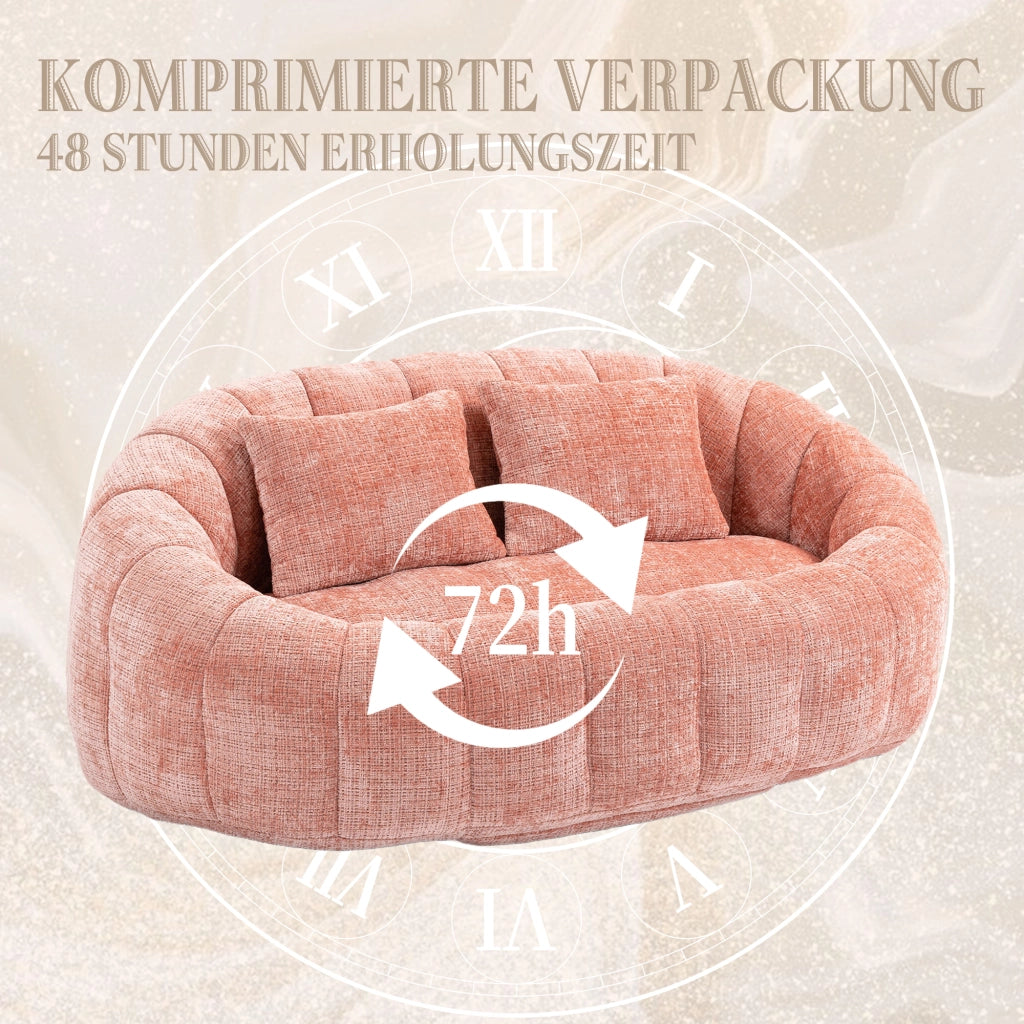 Poltrona Pouf con Braccioli Schienale Alto Ergonomico Schiuma Alta Densità Senza Montaggio in Ciniglia Rosa