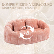 Poltrona Pouf con Braccioli Schienale Alto Ergonomico Schiuma Alta Densità Senza Montaggio in Ciniglia Rosa