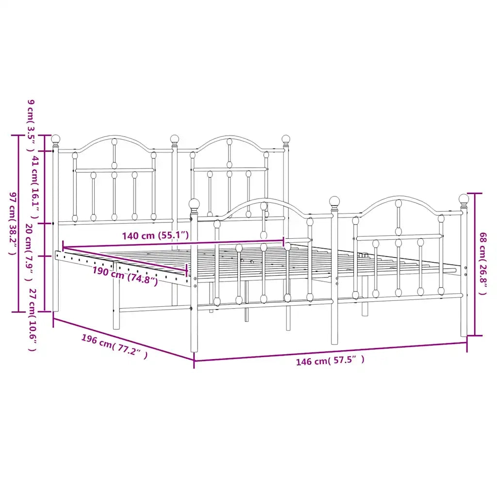 Giroletto con Testiera e Pediera-Struttura Letto Metallo Bianco 140x190 cm 689392