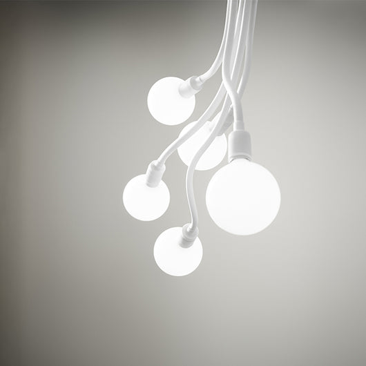 Plafoniera Industrial-Minimal-Nordico Bulbo Metallo Bianco 5 Luci E27