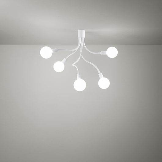 Plafoniera Industrial-Minimal-Nordico Bulbo Metallo Bianco 5 Luci E27