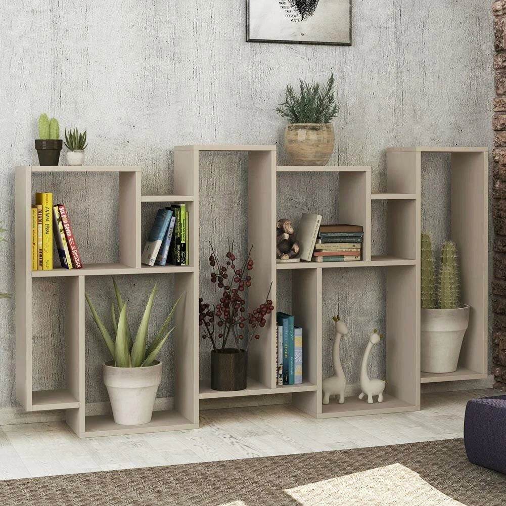 Libreria Moderna 168x96x25 cm Scaffale 8 Ripiani in MDF Tortora